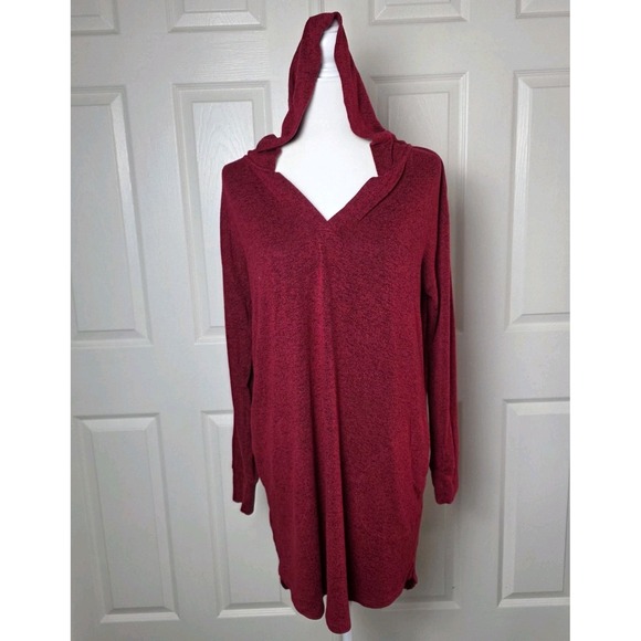 SOMA M Weekend Pajama Dress Hooded Loungewear Red Long Sleeve Soft Sleepwear - Picture 3 of 11